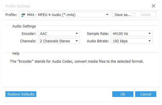 Output Settings M4A