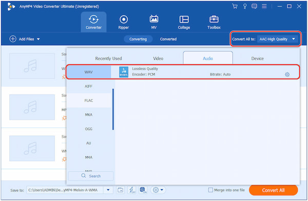 Select WAV as Output