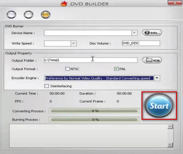 Start Burn the DVD