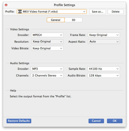 Output settings