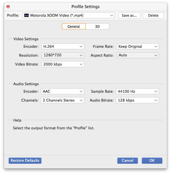 Define output settings