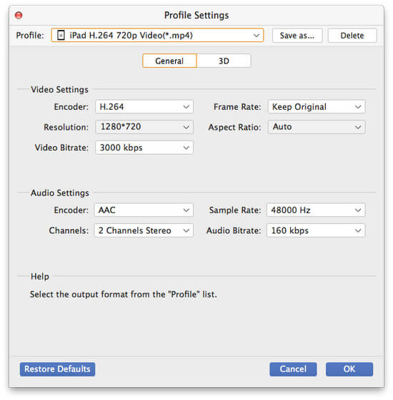 Output settings