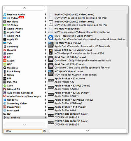 Select MOV profile