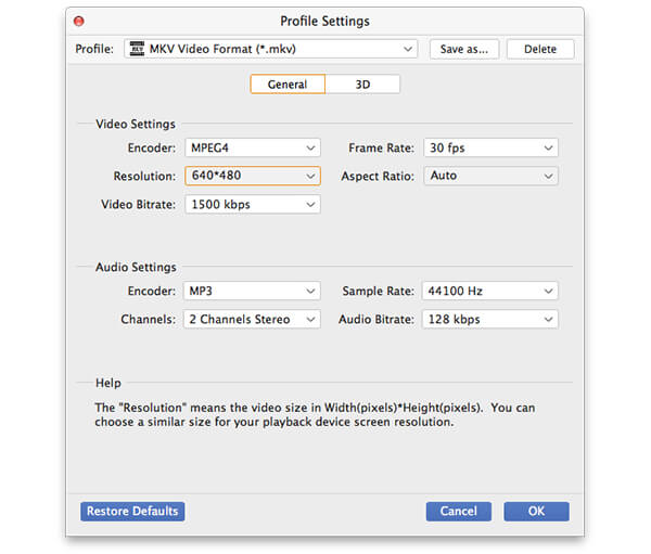 Set MKV profile