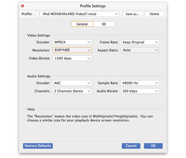 Set MOV profile