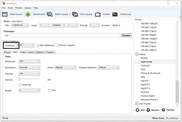 Choose MOV in Container