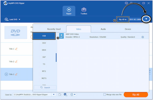 Select VOB as Output Format