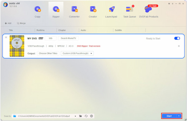 Start Ripping DVD to VOB