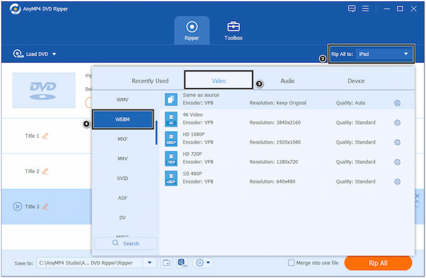 Select WEBM as Output Format