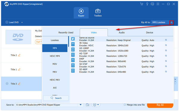 Select H.264 profile