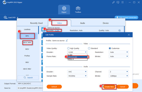 Anymp4 Choose Encoder H265