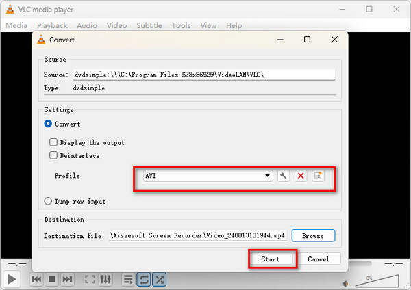 Vlc Start Convert Dvd to Avi