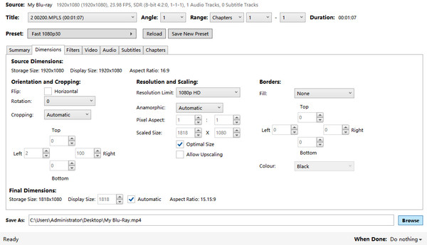 Handbrake Advanced Settings