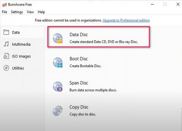 Burnaware Choose Data Disc