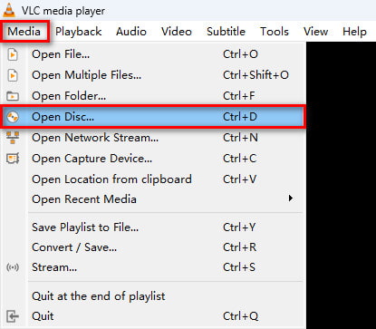 Click Media Open Disc Vlc