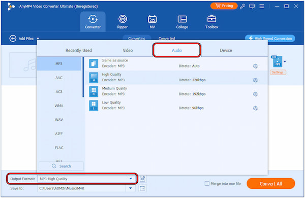 Select Output Format