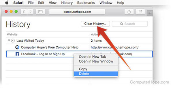 Safari history clear