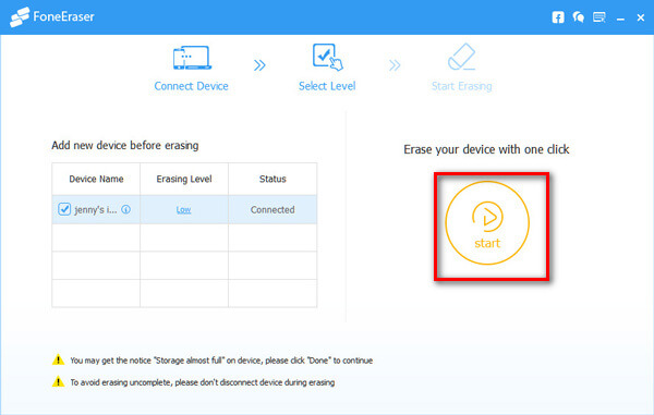 Start to erase ios device