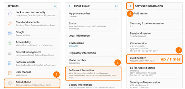 Open Developer Options Samsung GalaxyS8