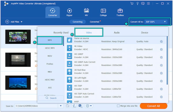 Select MP4 as Newer Output