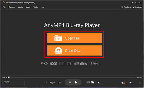 AnyMP4 Blu-ray Player Open File Open Disc