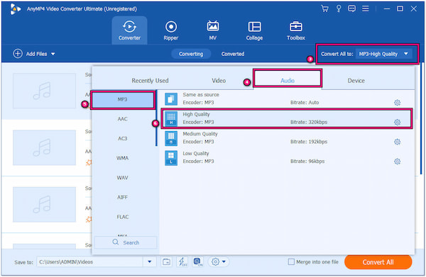 Select MP3 as Output