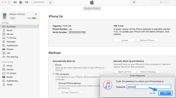 Remove iTunes Encrypt Backup Password