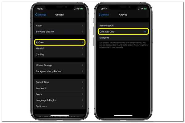 Apple Adjust AirDrop Setting Contacs Only