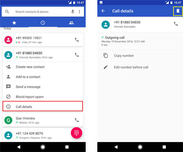 Delete Call History on Google Phone