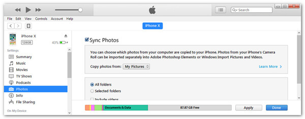 Sync photos with iTunes