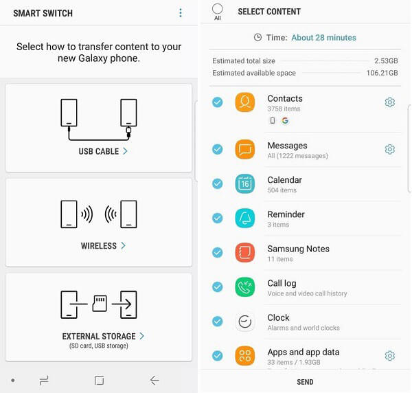 Transfer app smart switch