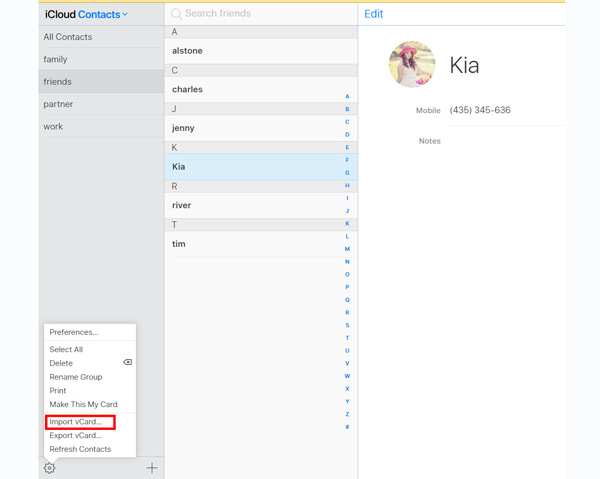 Import Vcard to iCloud