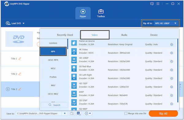 Choose MP4 as Output Format