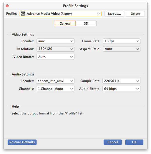 Setting output profile