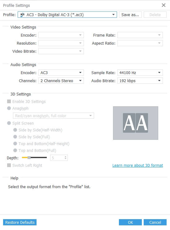 Set output settings