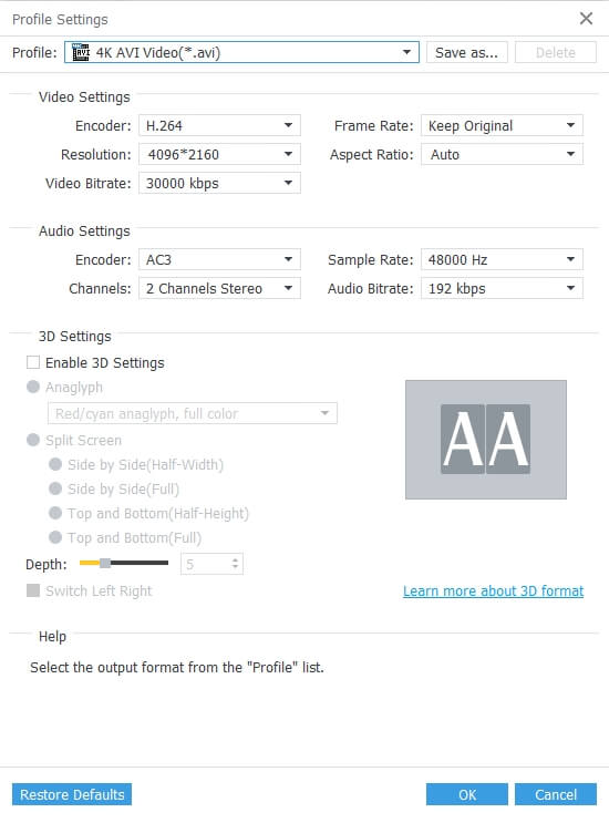 Output settings