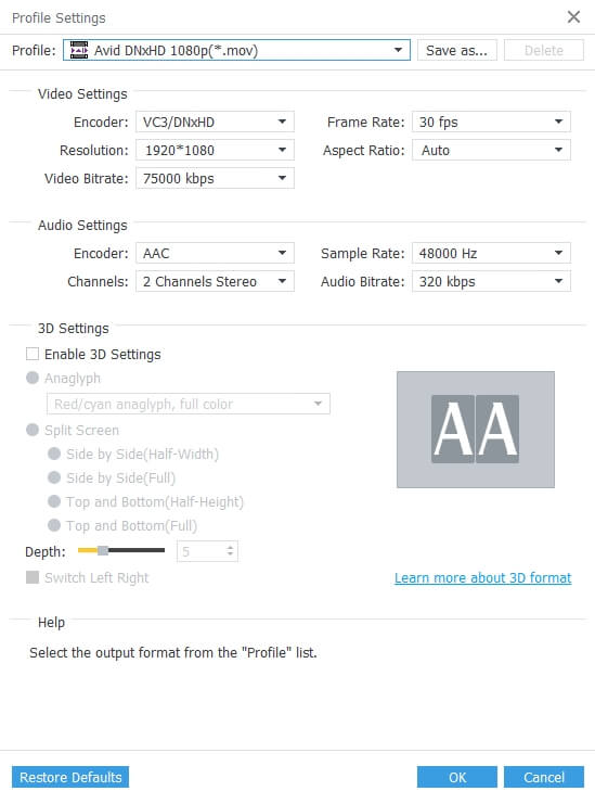 Output settings