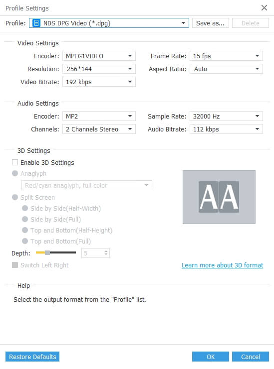 Set output settings