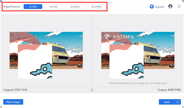 Anymp4 Image Upscaler Online Magnification Options