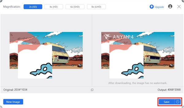 Anymp4 Image Upscaler Online Save Button