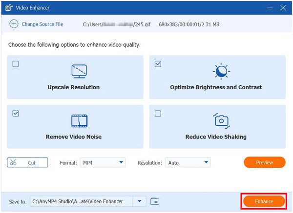 Anymp4 Video Converter Ultimate Video Enhancer Enhance Button