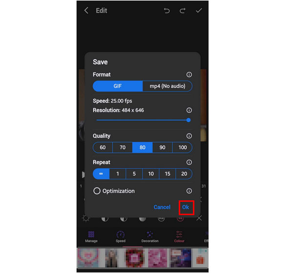 Gif Maker Mobile Save Settings Ok Button