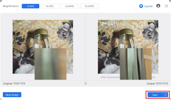 Anymp4 Image Upscaler Online Save Button