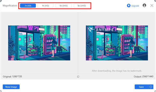 Anymp4 Image Upscaler Online Magnification Options