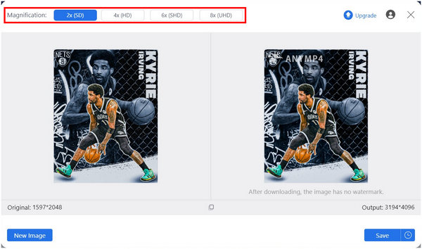 Anymp4 Image Upscaler Online Magnification Options