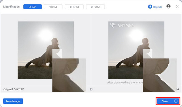 Anymp4 Image Upscaler Online Save Button