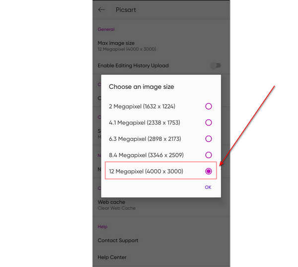 PicsArt Increase Image Resolution Select High Resolution