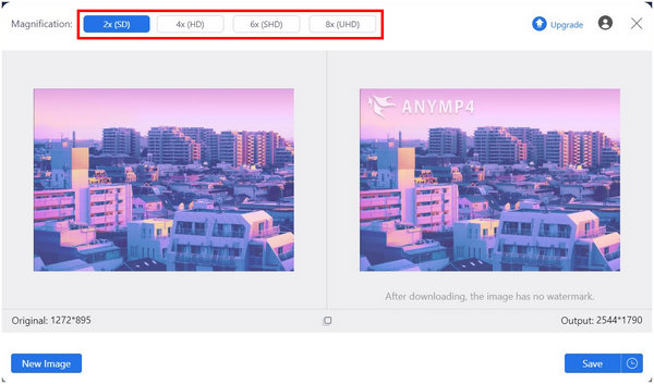 Anymp4 Image Upscaler Online Magnification Options