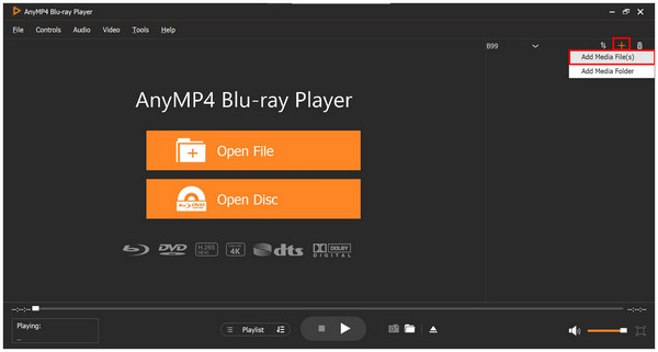 Anymp4 Blu-ray Player Add Media Files