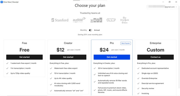 Descript Pricing And Plans